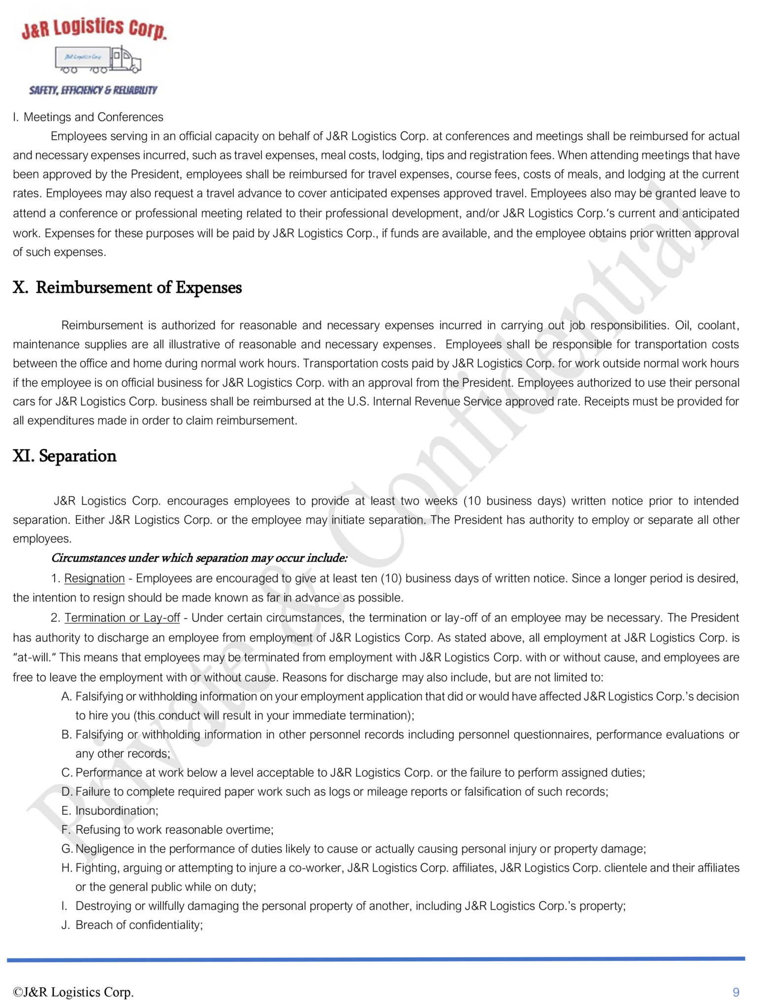 Employee Handbook J&R Logistics Corp.